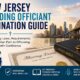 New Jersey wedding officiant ordination guide with New Jersey skyline, marriage license, Bible, wedding rings, and state outline.