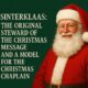 Cheerful Santa Claus smiling in red suit and glasses beside the article title Sinterklaas: The Original Steward of the Christmas Message and a Model for the Christmas Chaplain.