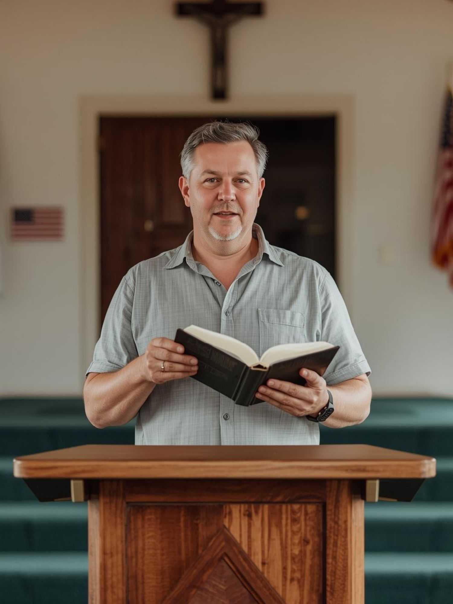 Ordained Christian minister preaching in a church after free online ordination