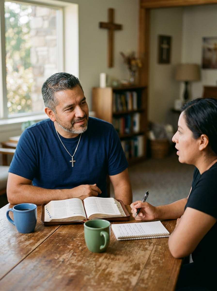 Christian Soul Coach listening carefully during a one-on-one mentoring conversation.