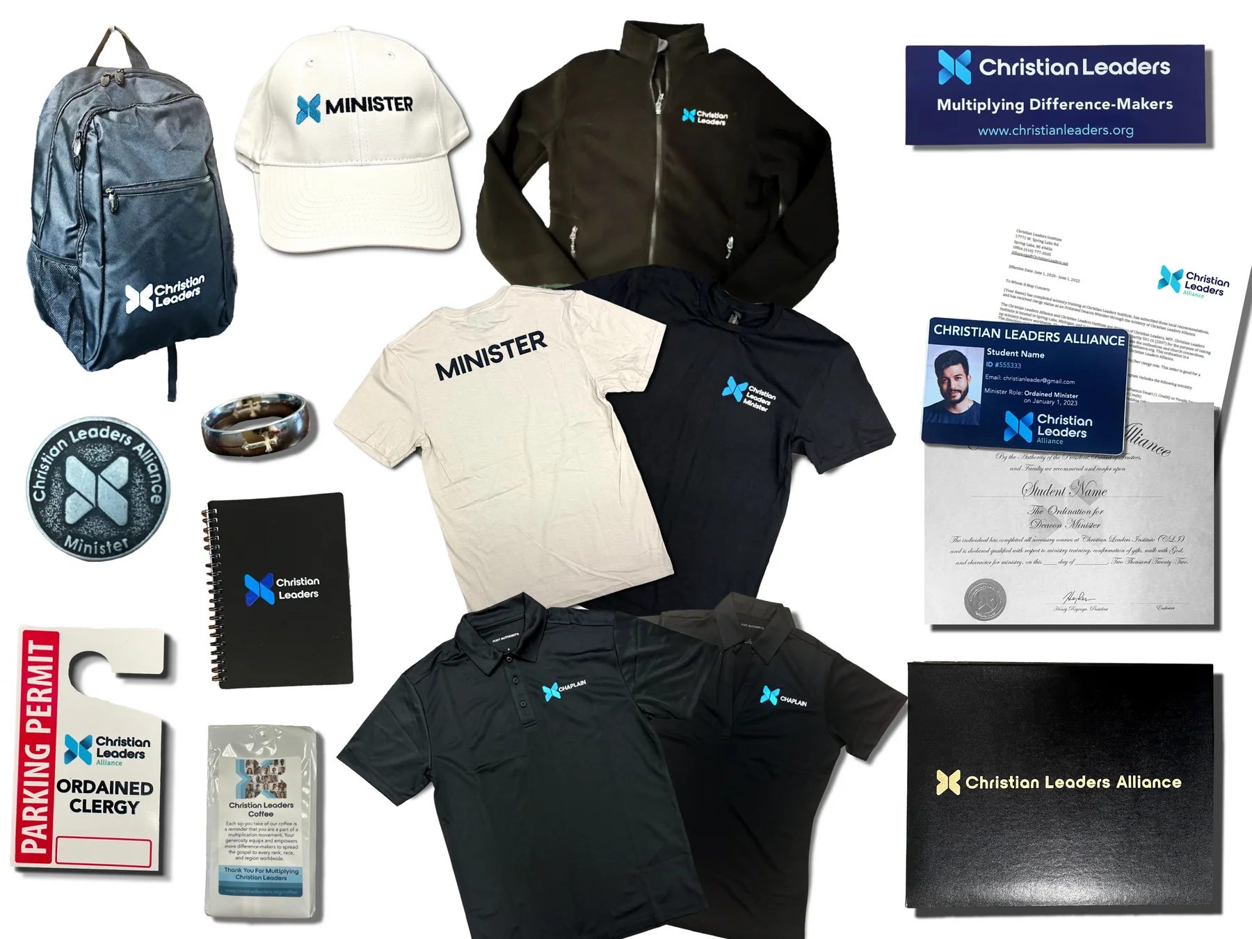 Wedding officiant ordination Premium Kit with comprehensive credentials, apparel, and ministry tools