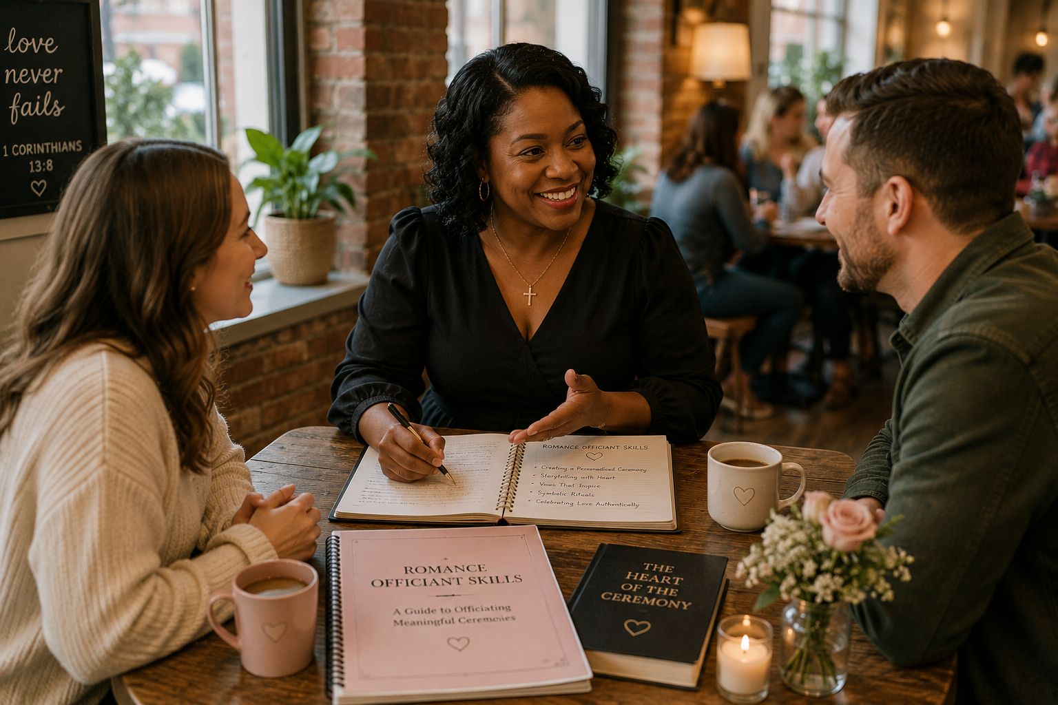 Christian romance officiant developing relational and personalized wedding ceremony skills with a couple