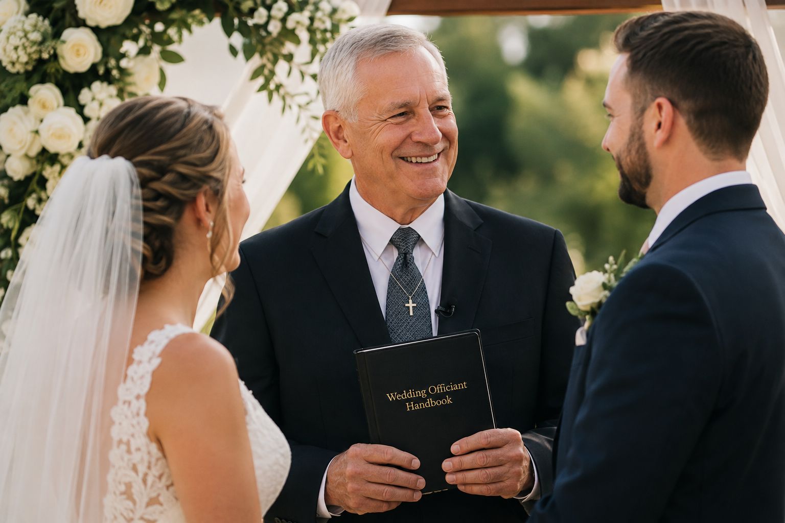 Christian wedding officiant leading a wedding ceremony