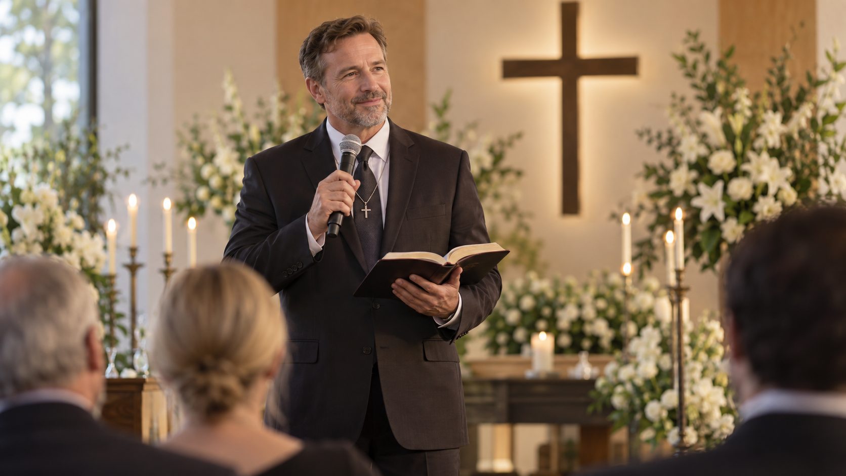 Funeral Officiant serving a grieving family with Christian care