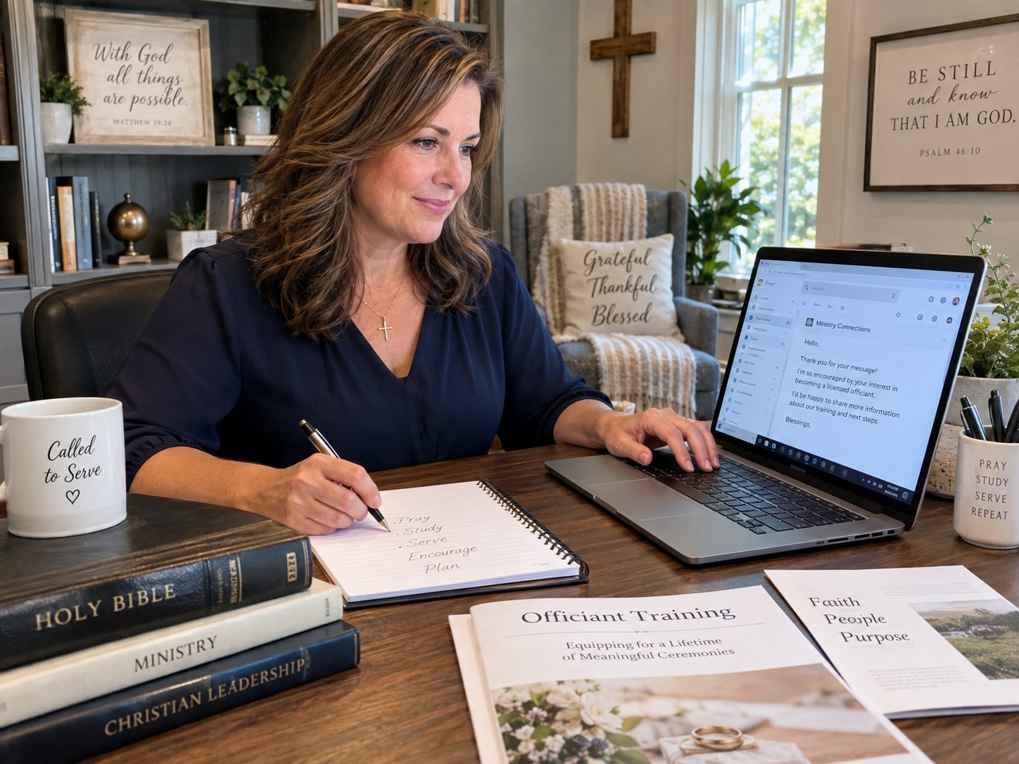 Christian officiant preparing for ministry service